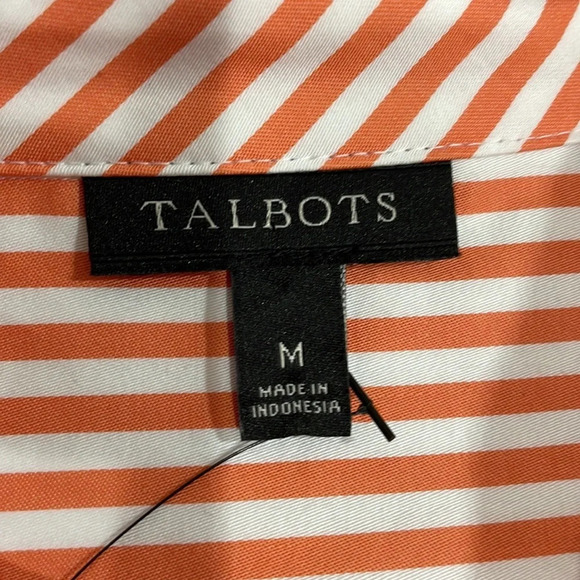 NWT Talbots Tie Waist Button Front Striped Orange and White Short Sleeve Top M - Picture 13 of 16
